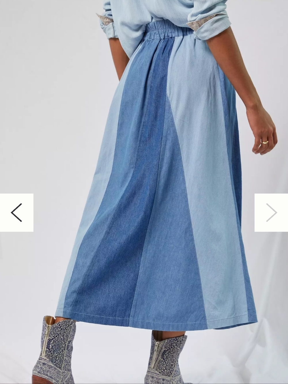 Anthropologie Love The Label Colorblocked Denim Midi Skirt - Picture 2 of 5